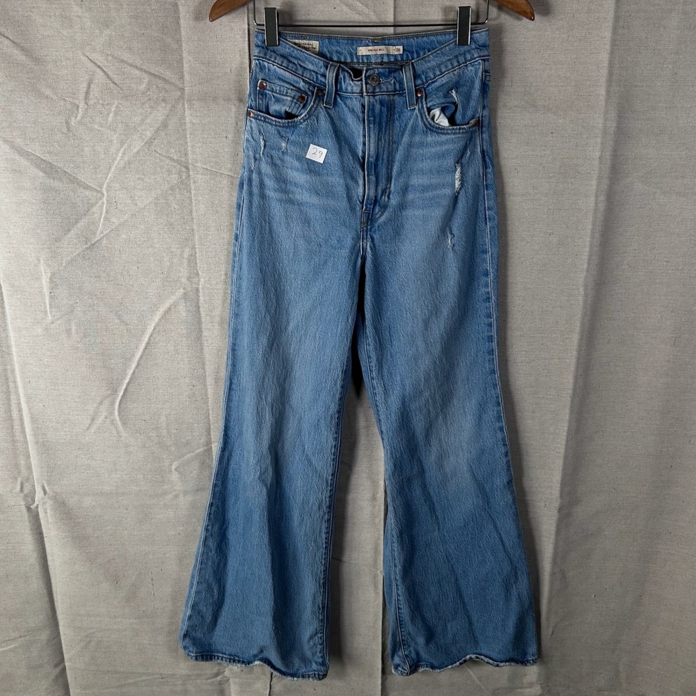 Levis Premium Ribcage Bell Jeans Womens 26 High Rise Flare Blue Denim A7503-0010
